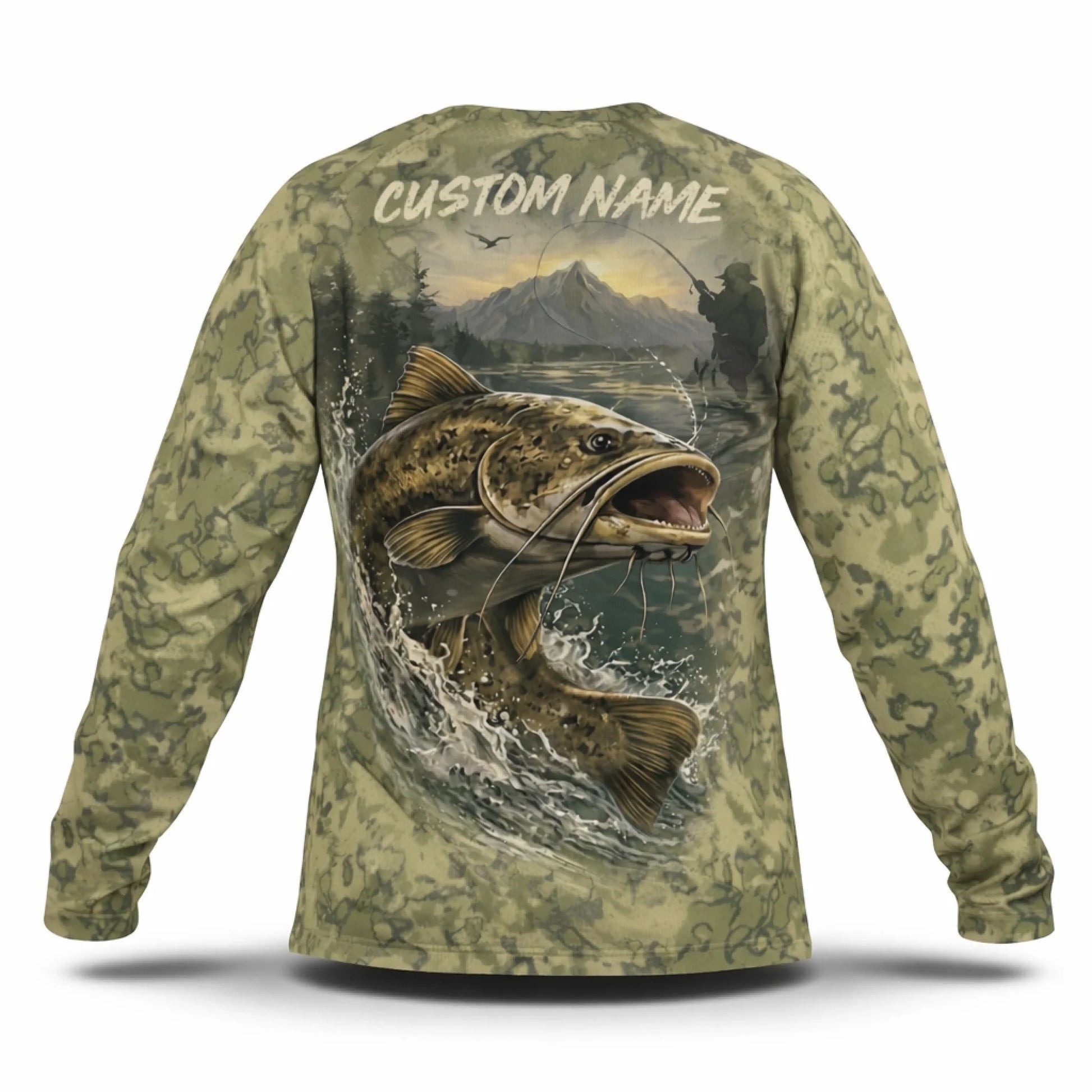 Catfish Fishing Shirt – Custom Name Men's UPF 50+ Long Sleeve Sun Protection_Back