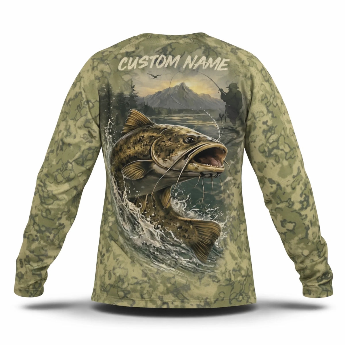 Catfish Fishing Shirt – Custom Name Men's UPF 50+ Long Sleeve Sun Protection_Back