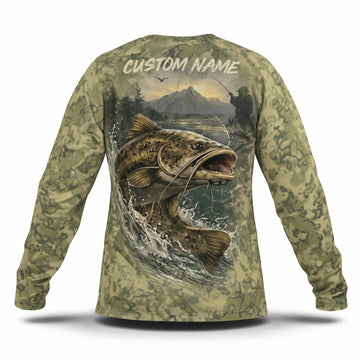 Catfish Fishing Shirt – Custom Name Men's UPF 50+ Long Sleeve Sun Protection_Back