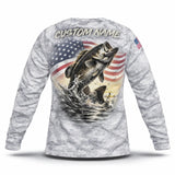 American Flag Largemouth Bass Fishing Shirt – Custom Name Men's UPF 50+ Long Sleeve Camo Sun Protection 3