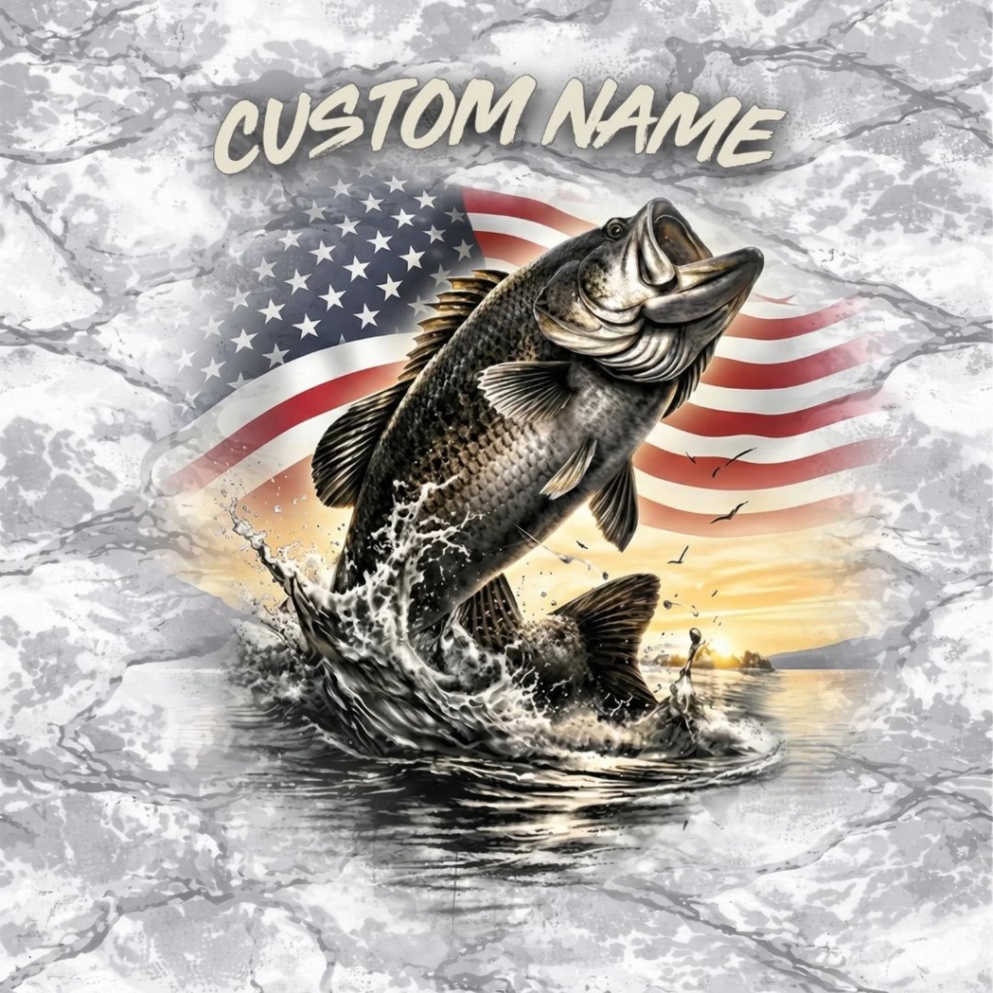 American Flag Largemouth Bass Fishing Shirt – Custom Name Men's UPF 50+ Long Sleeve Camo Sun Protection