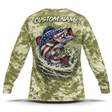 American Flag Bass Fishing Shirt – Custom Name Men's UPF 50+ Long Sleeve Camo Sun Protection back