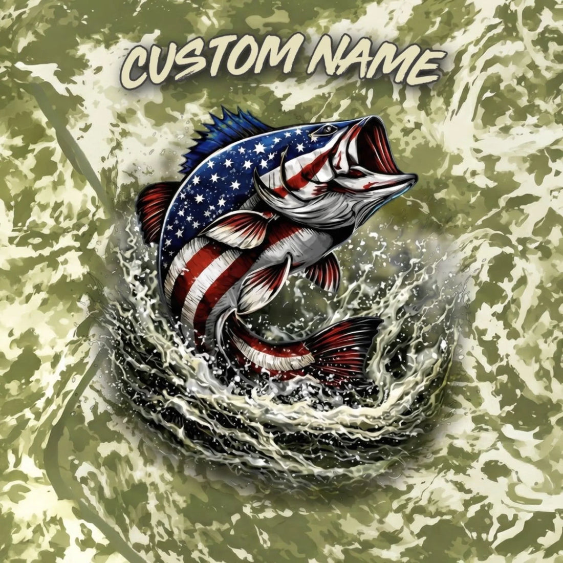 American Flag Bass Fishing Shirt – Custom Name Men's UPF 50+ Long Sleeve Camo Sun Protection back