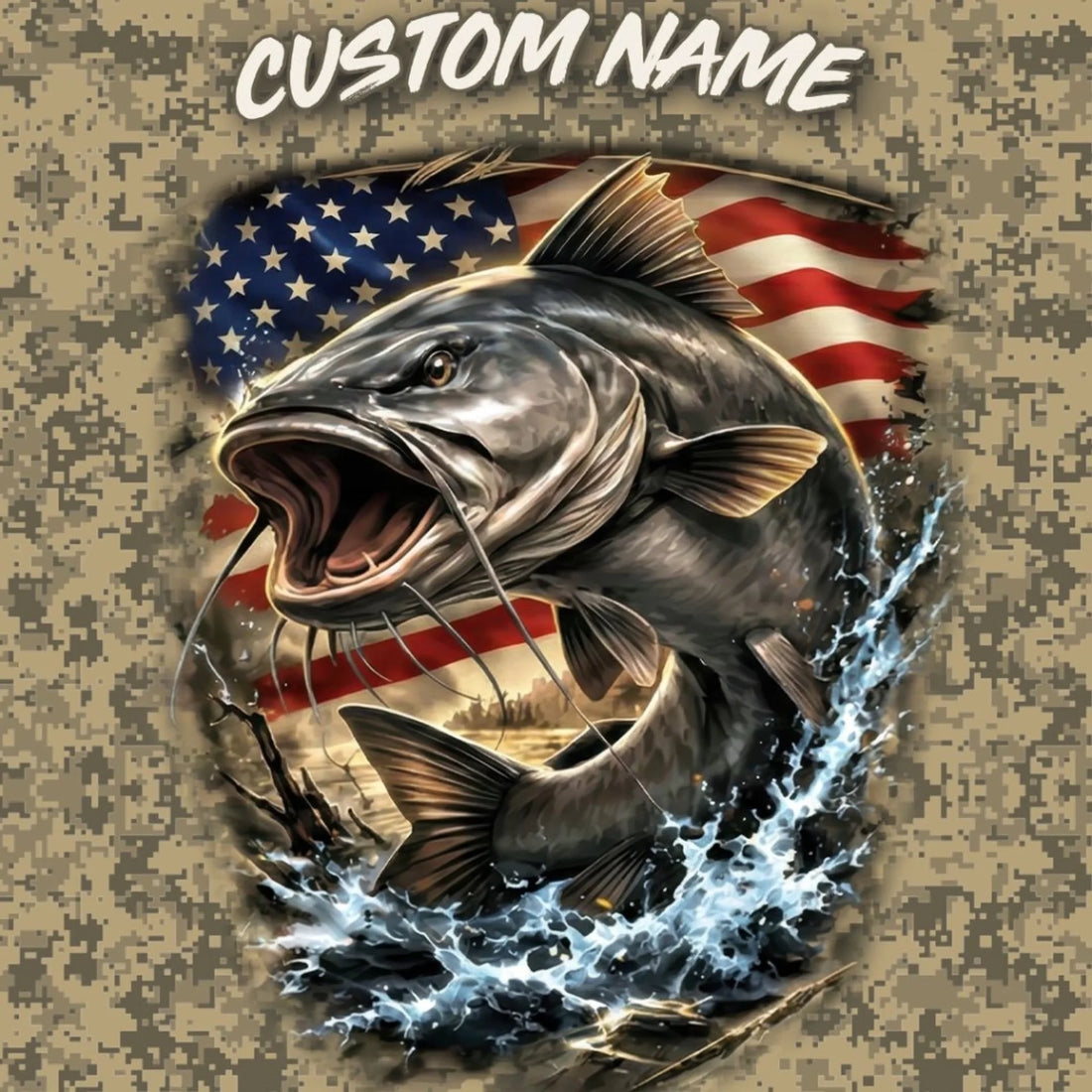 American Flag Catfish Fishing Shirt – Custom Name Men's UPF 50+ Long Sleeve Sun Protection 3
