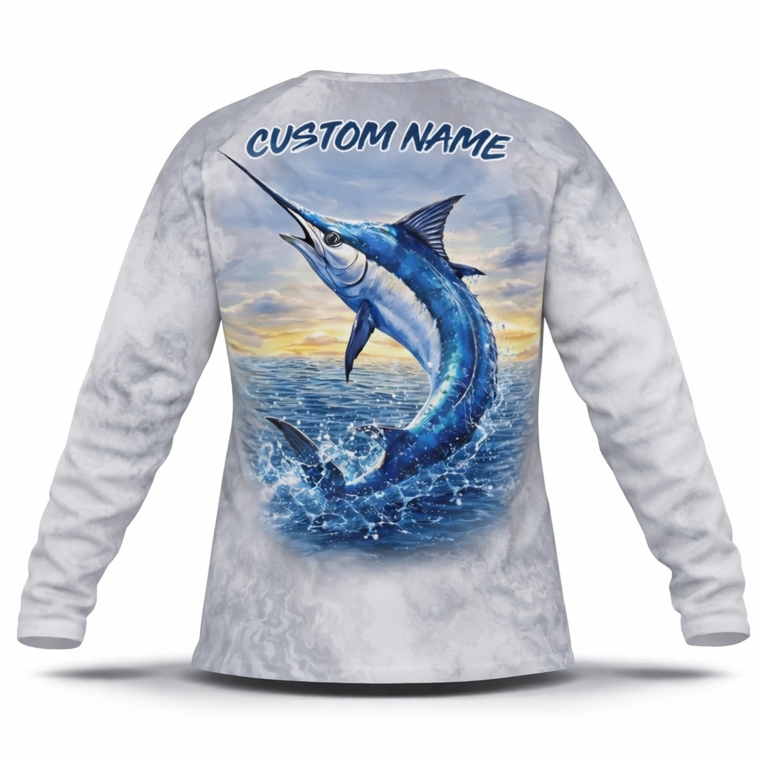Blue Marlin Fishing Shirt – Custom Name Men's UPF 50+ Long Sleeve Sun Protection