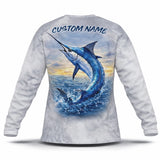Blue Marlin Fishing Shirt – Custom Name Men's UPF 50+ Long Sleeve Sun Protection