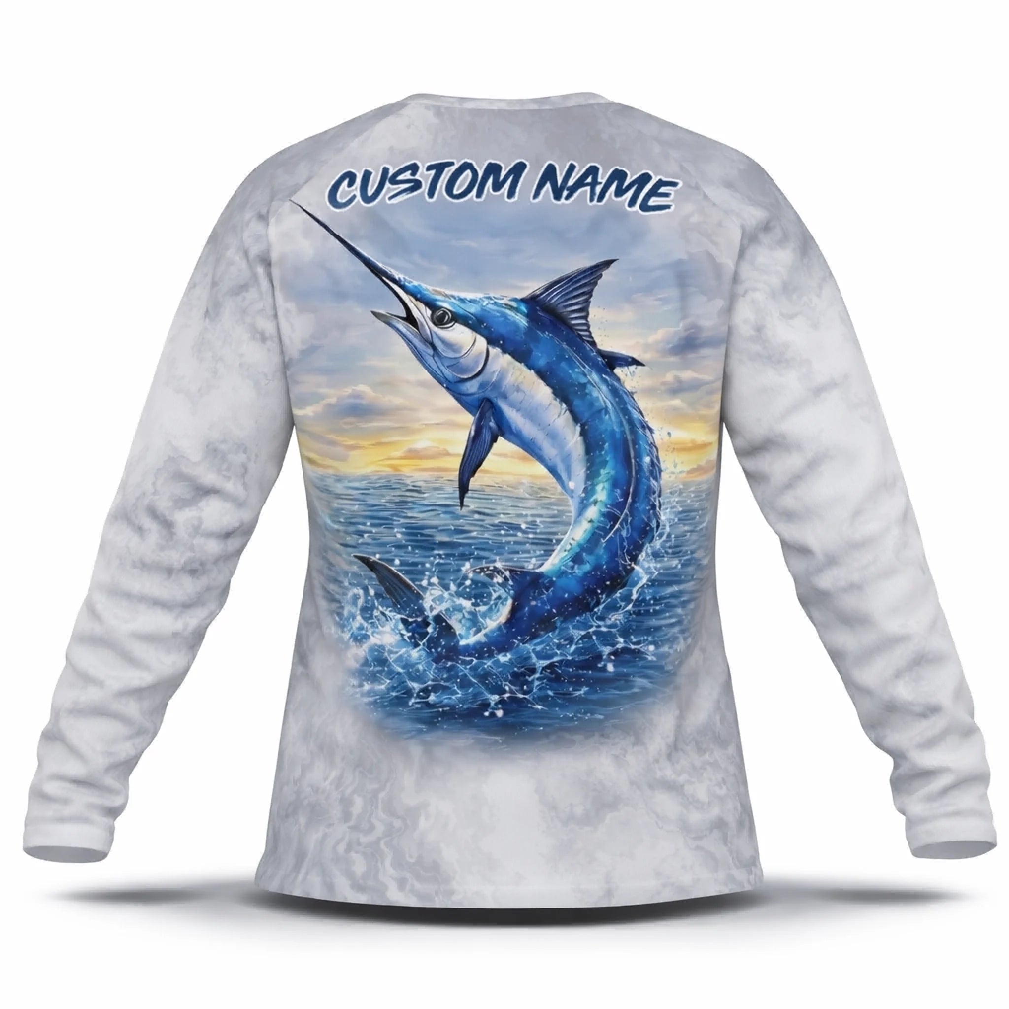 Blue Marlin Fishing Shirt – Custom Name Men's UPF 50+ Long Sleeve Sun Protection