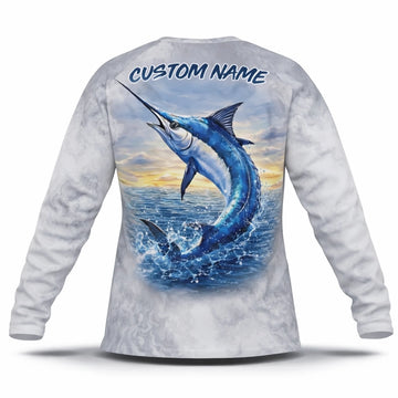 Blue Marlin Fishing Shirt – Custom Name Men's UPF 50+ Long Sleeve Sun Protection