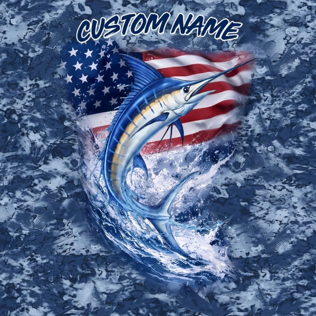 American Flag Blue Marlin Fishing Shirt – Custom Name Men's UPF 50+ Long Sleeve Sun Protection 2
