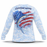 American Flag Blue Marlin Fishing Shirt – Custom Name Men's UPF 50+ Long Sleeve Sun Protection 6