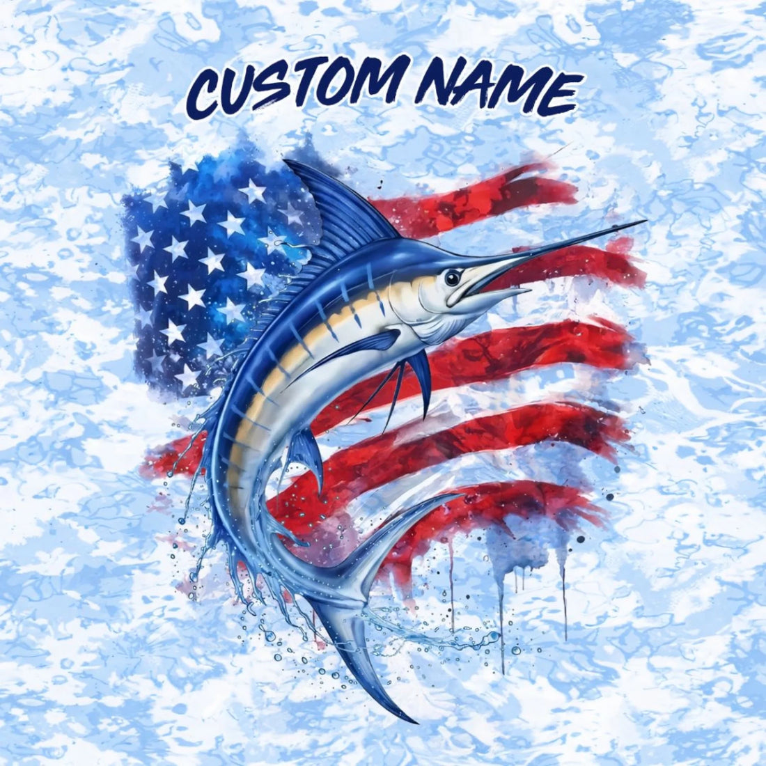American Flag Blue Marlin Fishing Shirt – Custom Name Men's UPF 50+ Long Sleeve Sun Protection 6