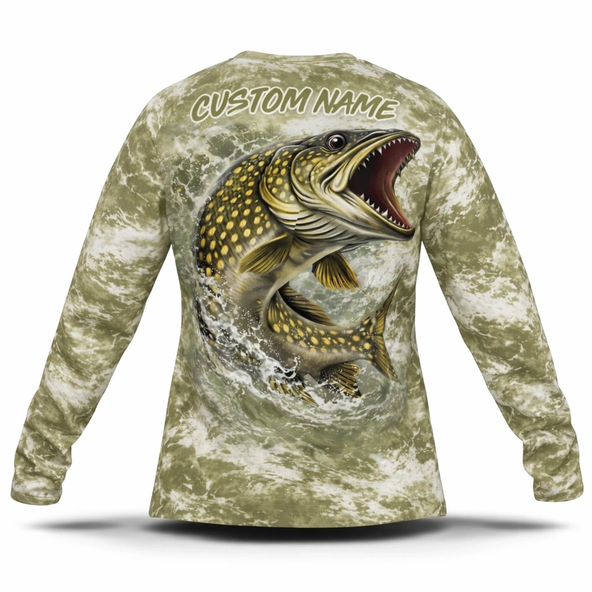 Pike Fishing Shirt – Custom Name Men's UPF 50+ Long Sleeve Sun Protection 3