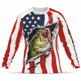 American Flag Largemouth Bass Fishing Shirt – Custom Name Men’s UPF 50+ Long Sleeve Sun Protection HL25 1
