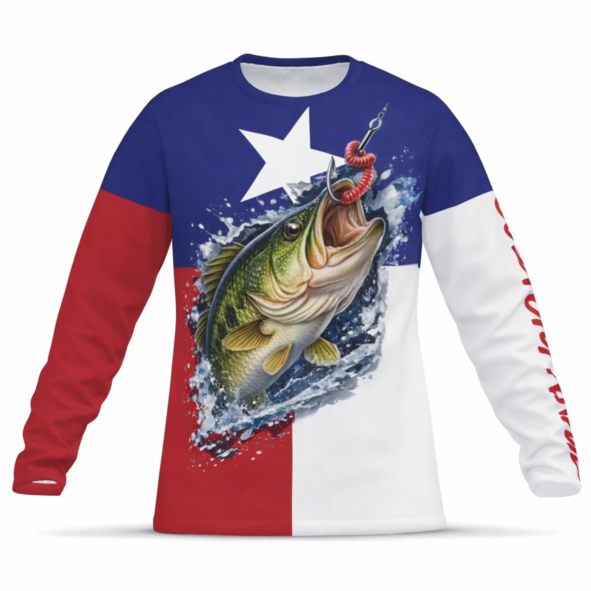 American Flag Largemouth Bass Fishing Shirt for Men – Custom Name UPF 50+ Long Sleeve Sun Protection HL26 1