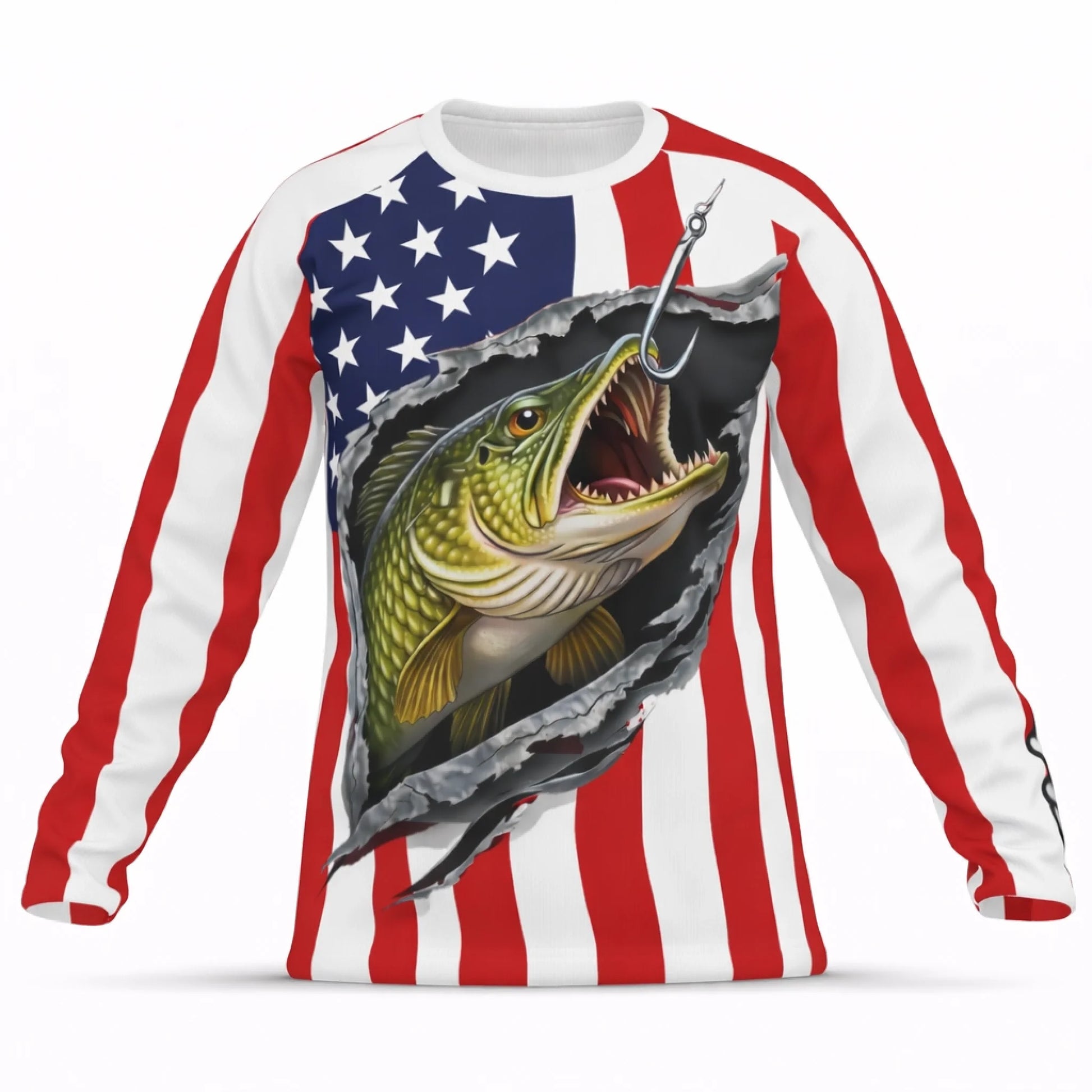 American Flag Northern Pike Fishing Shirt for Men – Custom Name UPF 50+ Long Sleeve Sun Protection HL27 3