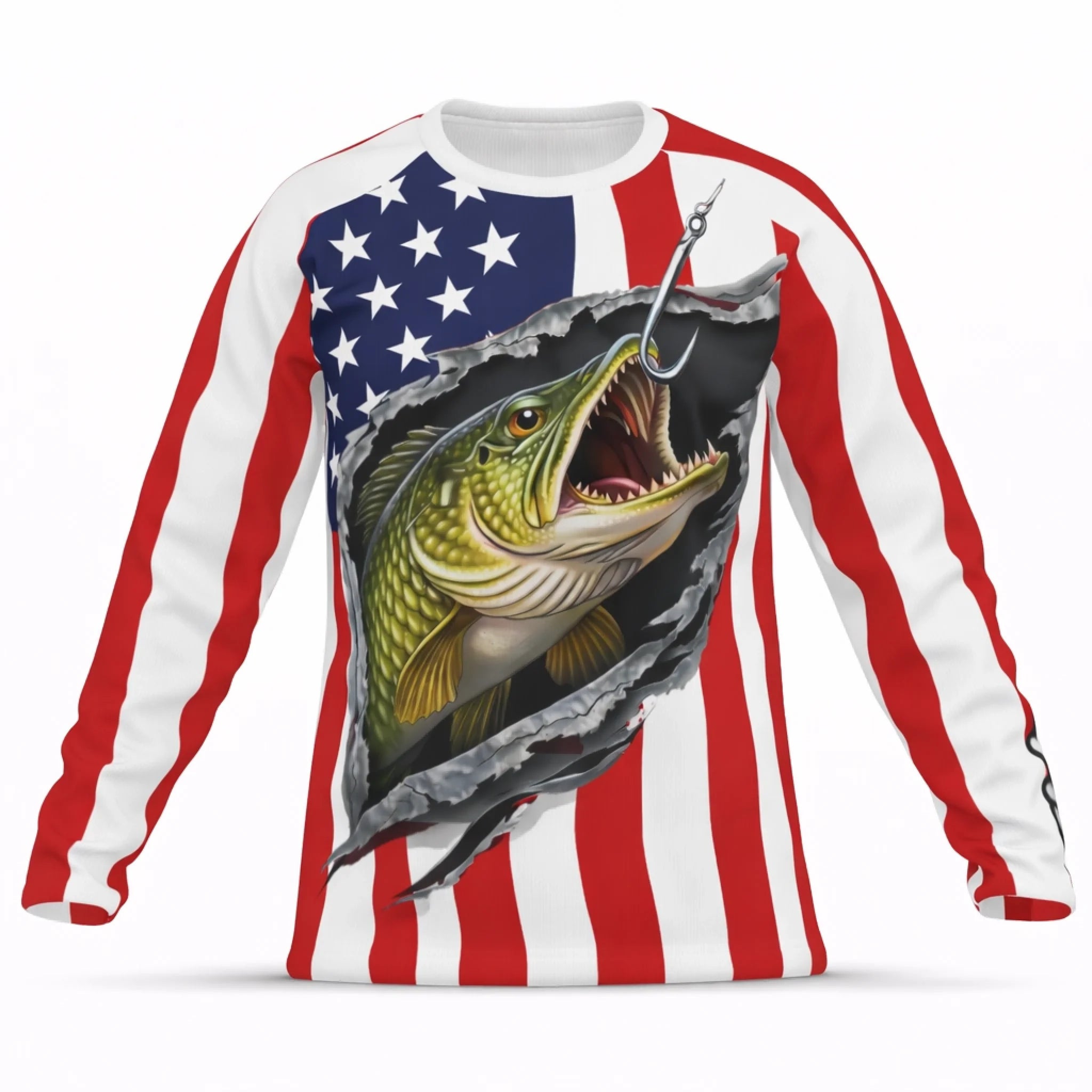 American Flag Northern Pike Fishing Shirt for Men – Custom Name UPF 50+ Long Sleeve Sun Protection HL27 3