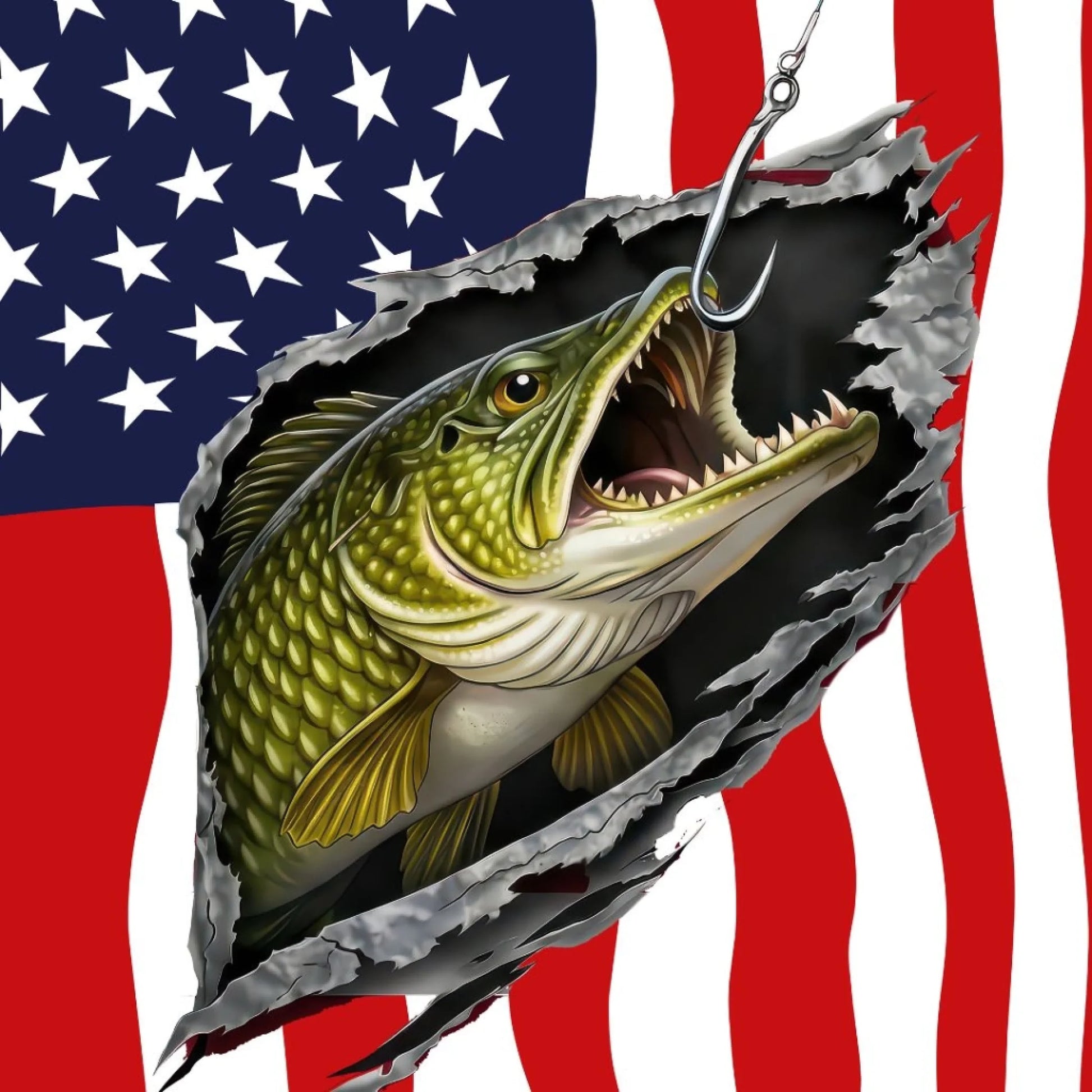American Flag Northern Pike Fishing Shirt for Men – Custom Name UPF 50+ Long Sleeve Sun Protection HL27