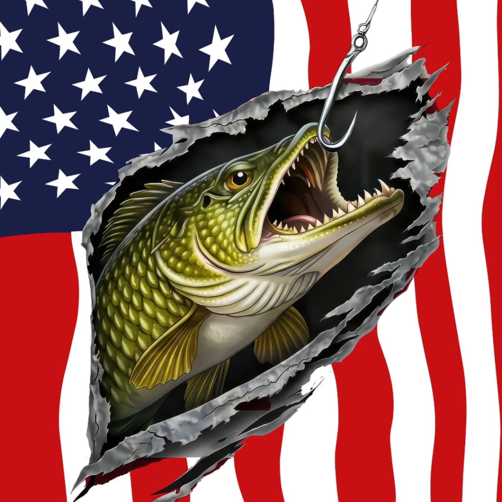 American Flag Northern Pike Fishing Shirt for Men – Custom Name UPF 50+ Long Sleeve Sun Protection HL27