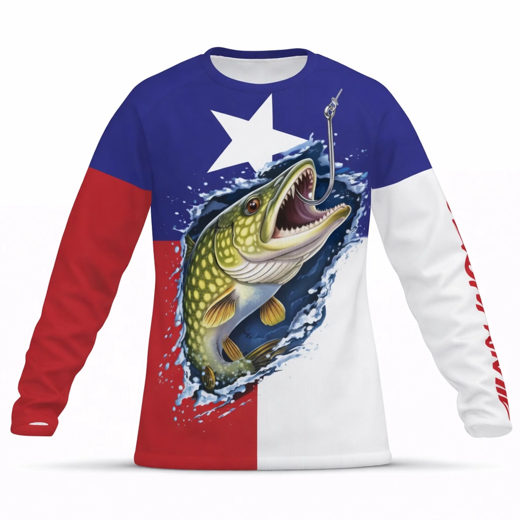 American Flag Northern Pike Fishing Shirt – Custom Name Men’s UPF 50+ Long Sleeve Sun Protection HL28