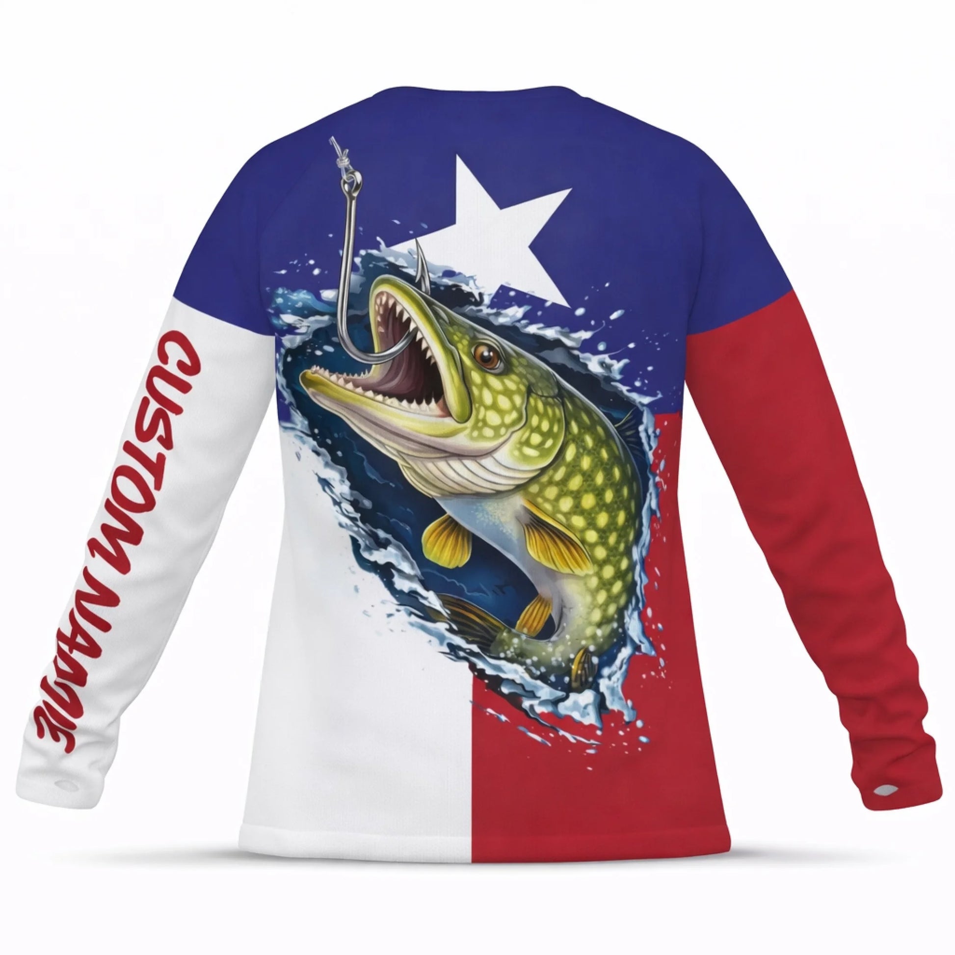 American Flag Northern Pike Fishing Shirt – Custom Name Men’s UPF 50+ Long Sleeve Sun Protection HL28 2
