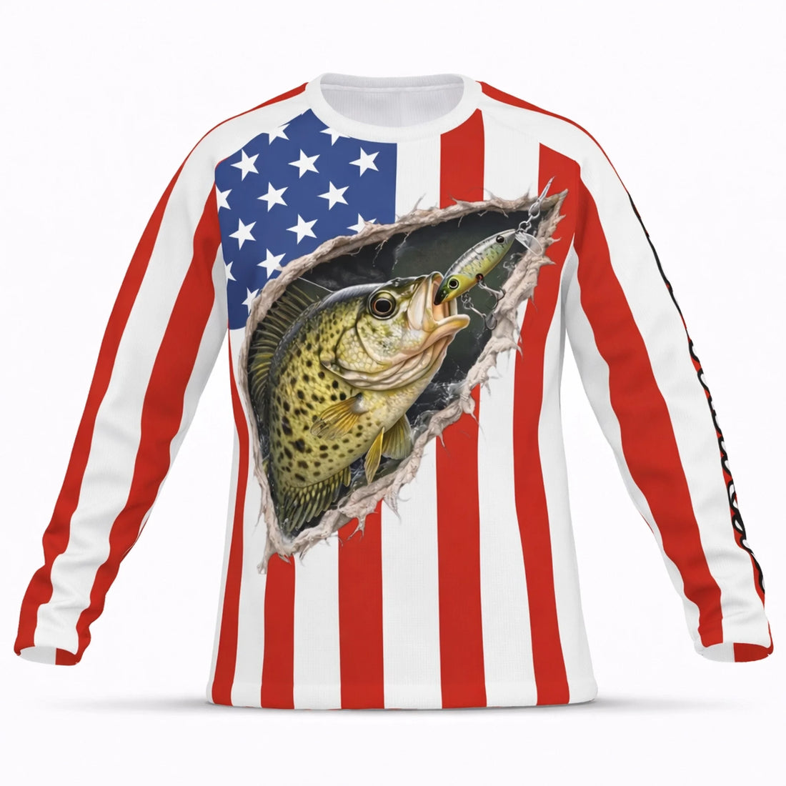 American Flag Crappie Fishing Shirt – Custom Name Men’s UPF 50+ Long Sleeve Sun Protection HL29 1