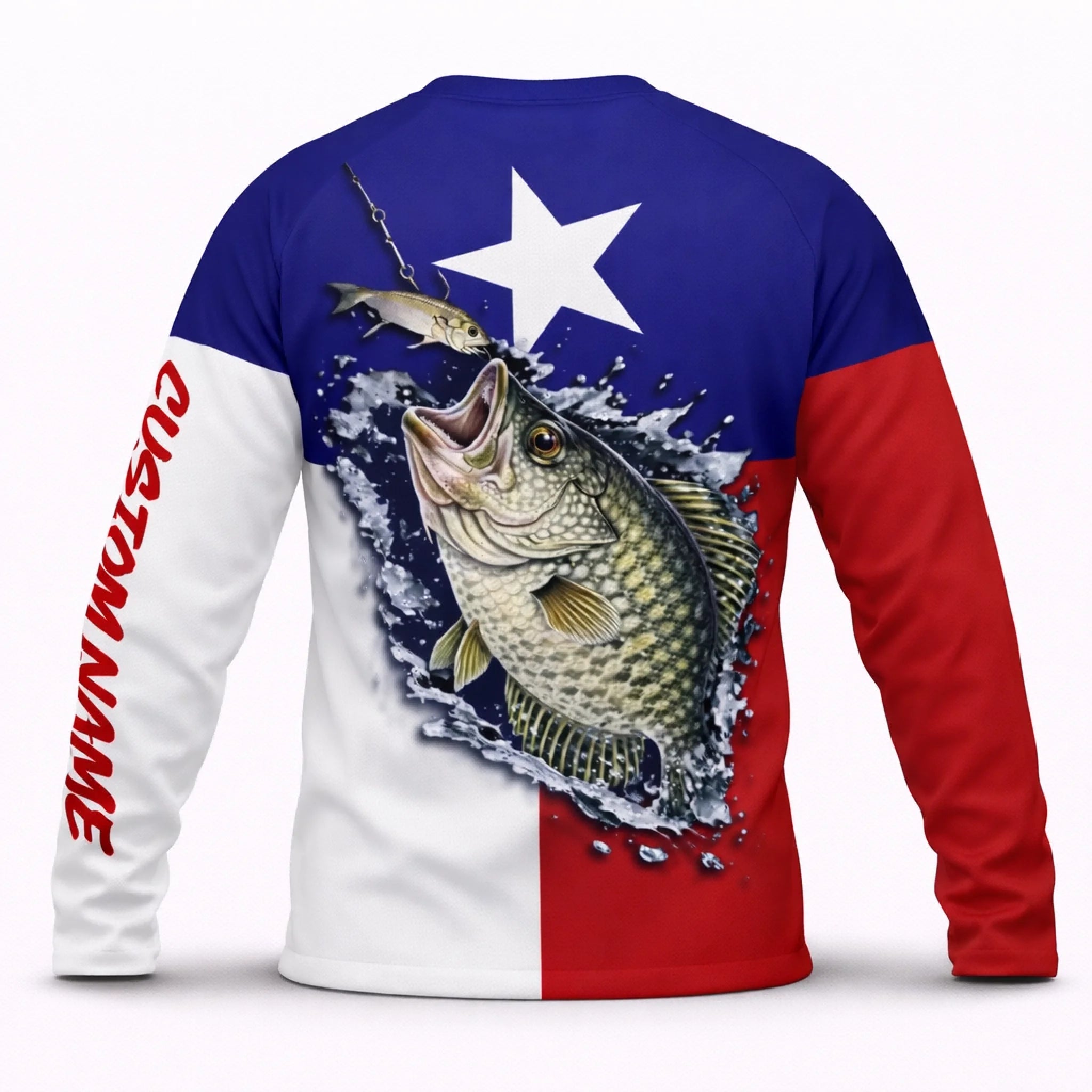 American Flag Crappie Fishing Shirt – Custom Name Men’s UPF 50+ Long Sleeve Sun Protection HL30 1