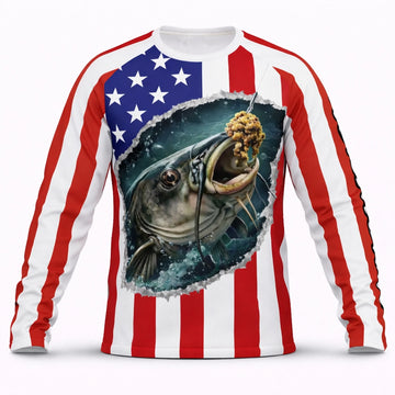 American Flag Catfish Fishing Shirt – Custom Name Men’s UPF 50+ Long Sleeve Sun Protection HL31