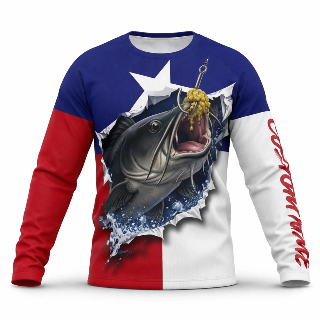 American Flag Catfish Fishing Shirt – Custom Name Men’s UPF 50+ Long Sleeve Sun Protection HL32 2