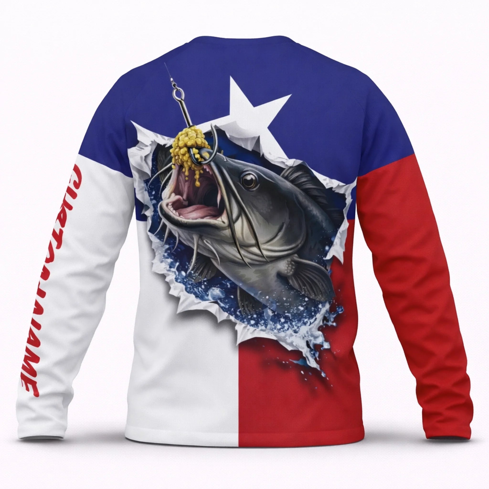 American Flag Catfish Fishing Shirt – Custom Name Men’s UPF 50+ Long Sleeve Sun Protection HL32 1