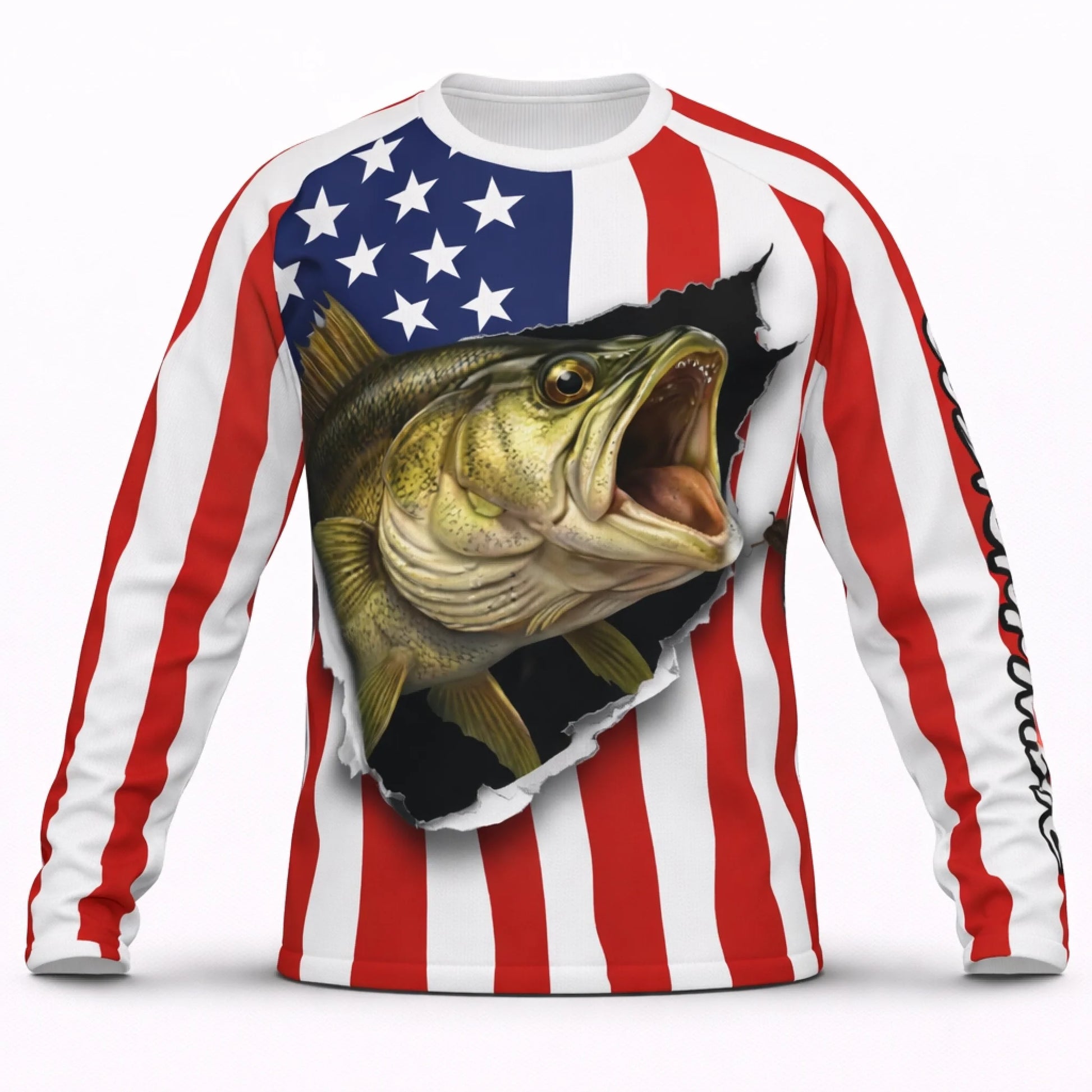 American Flag Largemouth Bass Fishing Shirt – Custom Name Men’s UPF 50+ Long Sleeve Sun Protection HL33 2
