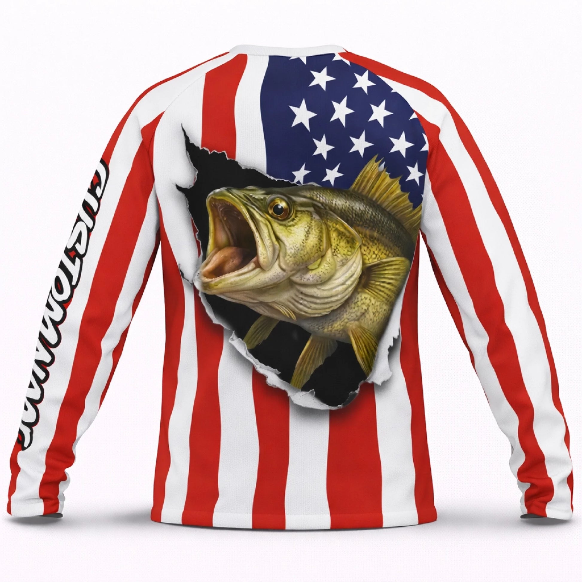 American Flag Largemouth Bass Fishing Shirt – Custom Name Men’s UPF 50+ Long Sleeve Sun Protection HL33 1