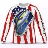 American Flag Yellowfin Tuna Fishing Shirt – Custom Name Men’s UPF 50+ Long Sleeve Sun Protection HL35 1