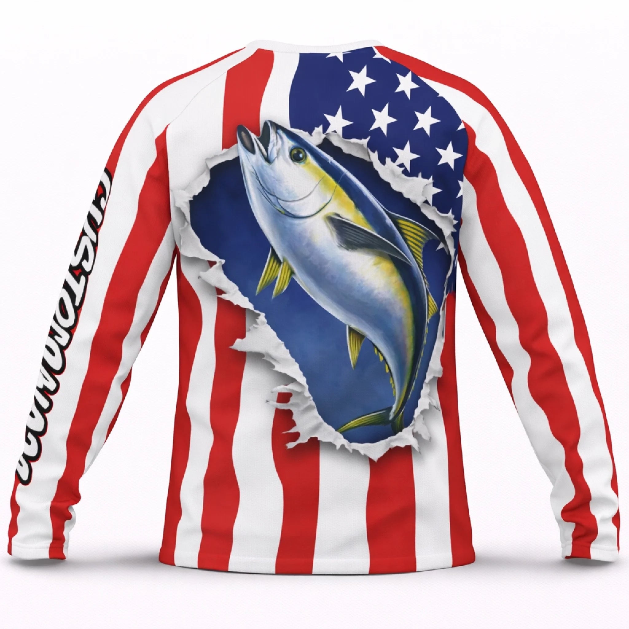 American Flag Yellowfin Tuna Fishing Shirt – Custom Name Men’s UPF 50+ Long Sleeve Sun Protection HL35 3