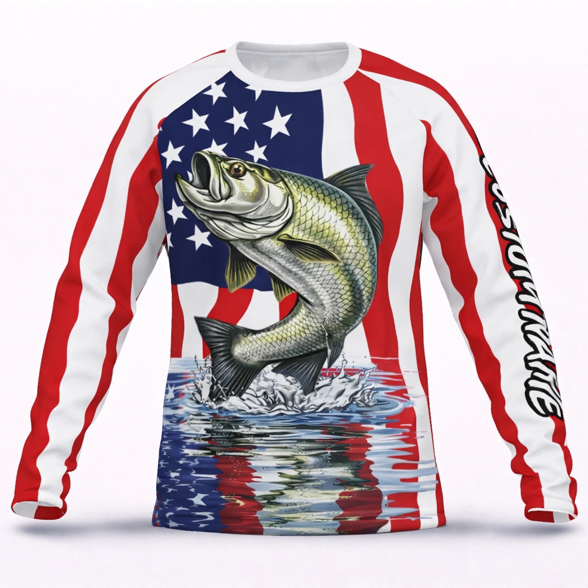 American Flag Largemouth Bass Fishing Shirt – Custom Name Men’s UPF 50+ Long Sleeve Sun Protection HL39 4