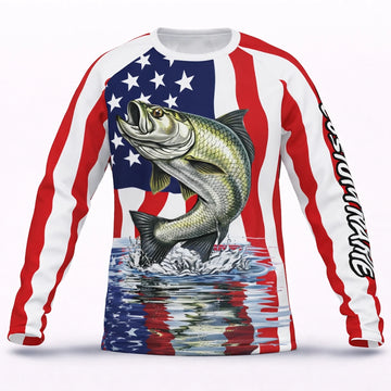 American Flag Largemouth Bass Fishing Shirt – Custom Name Men’s UPF 50+ Long Sleeve Sun Protection HL39 4