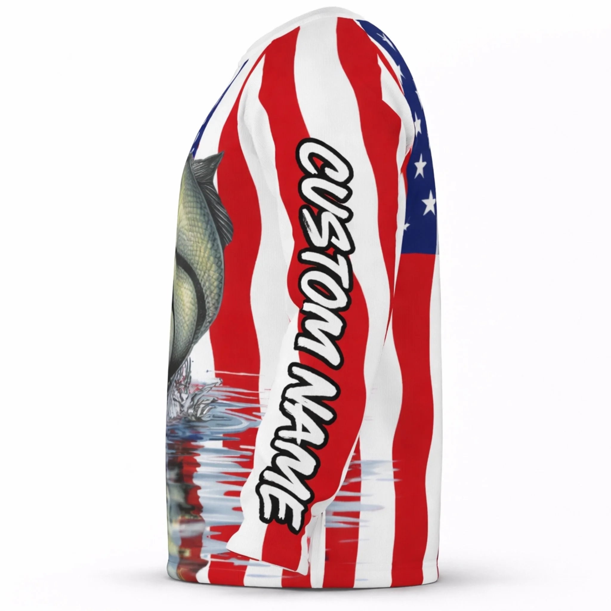 American Flag Largemouth Bass Fishing Shirt – Custom Name Men’s UPF 50+ Long Sleeve Sun Protection HL39 2