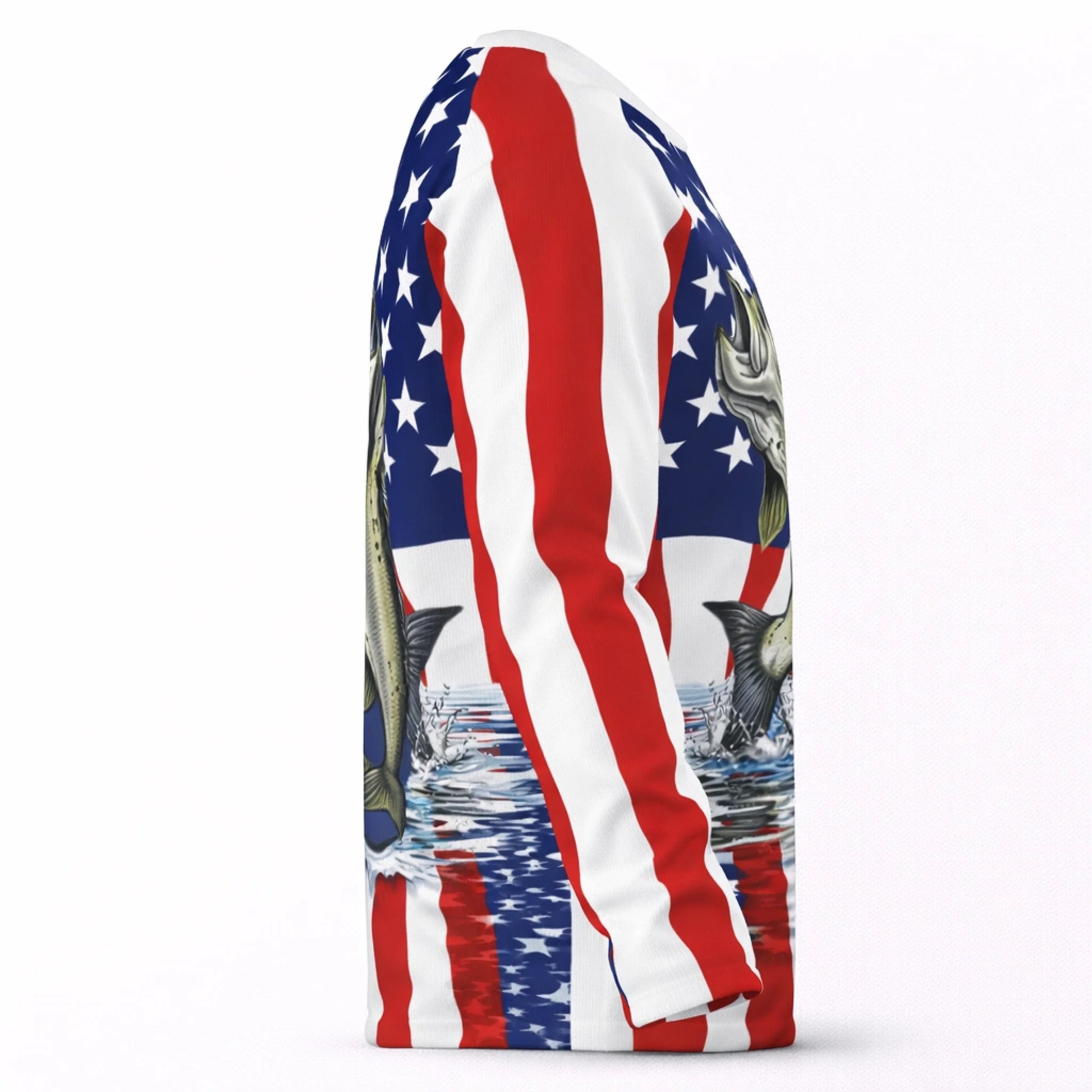American Flag Largemouth Bass Fishing Shirt – Custom Name Men’s UPF 50+ Long Sleeve Sun Protection HL39 1