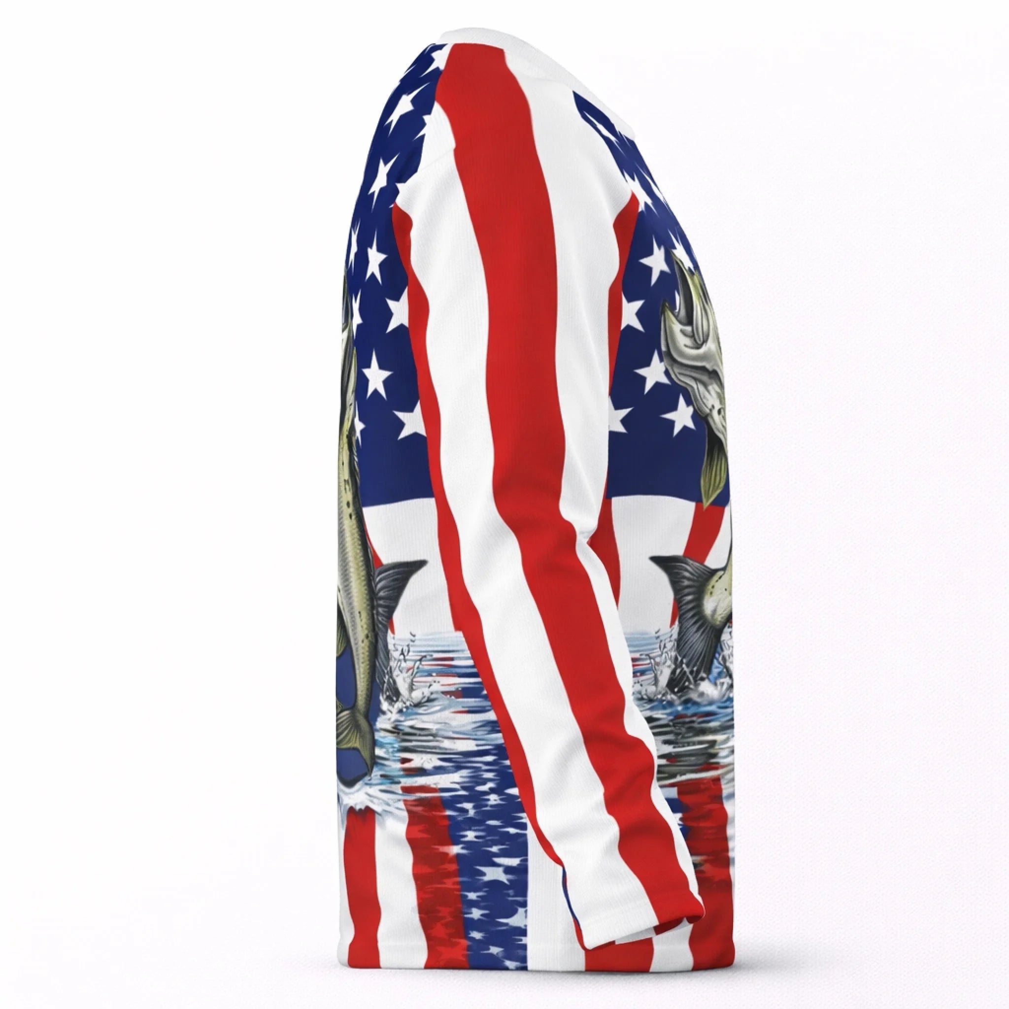 American Flag Largemouth Bass Fishing Shirt – Custom Name Men’s UPF 50+ Long Sleeve Sun Protection HL39 1