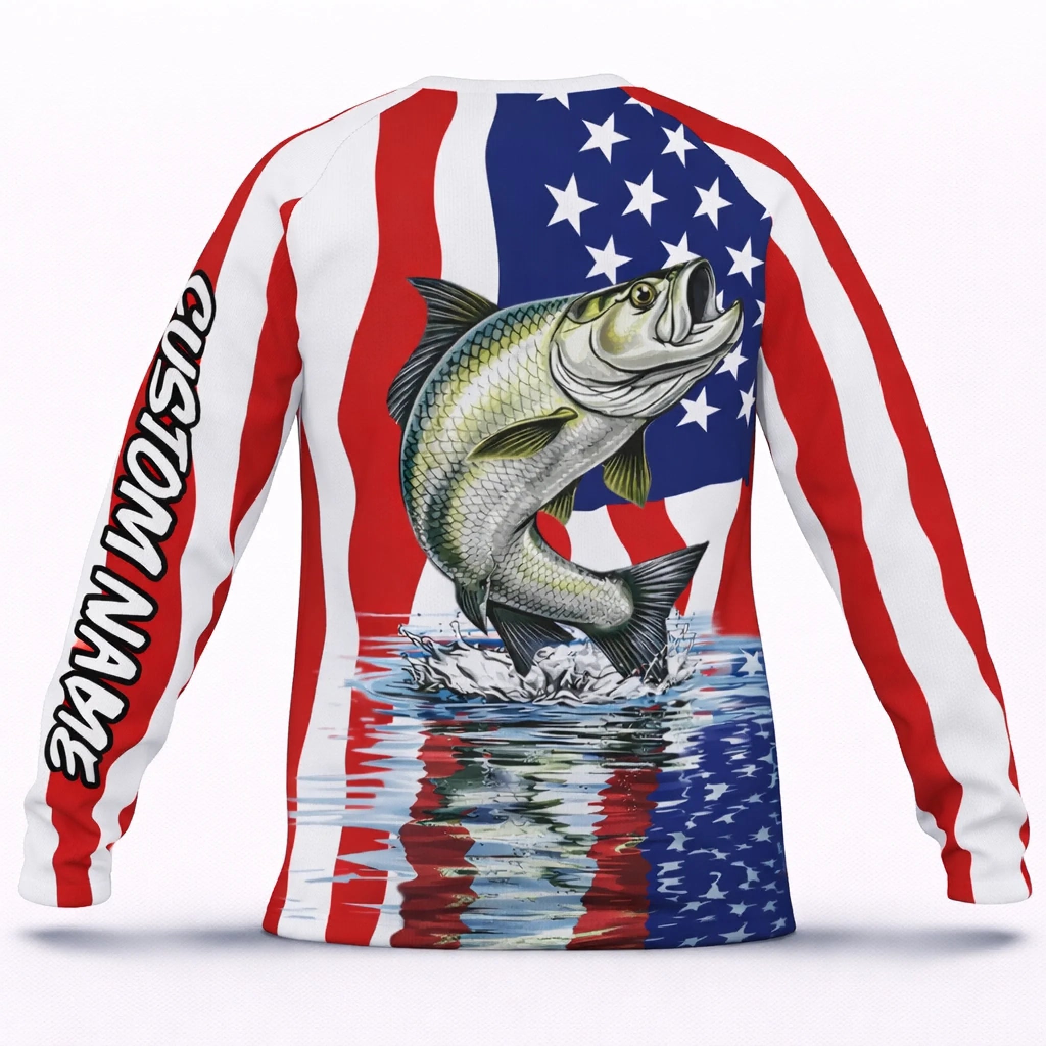 American Flag Largemouth Bass Fishing Shirt – Custom Name Men’s UPF 50+ Long Sleeve Sun Protection HL39 3