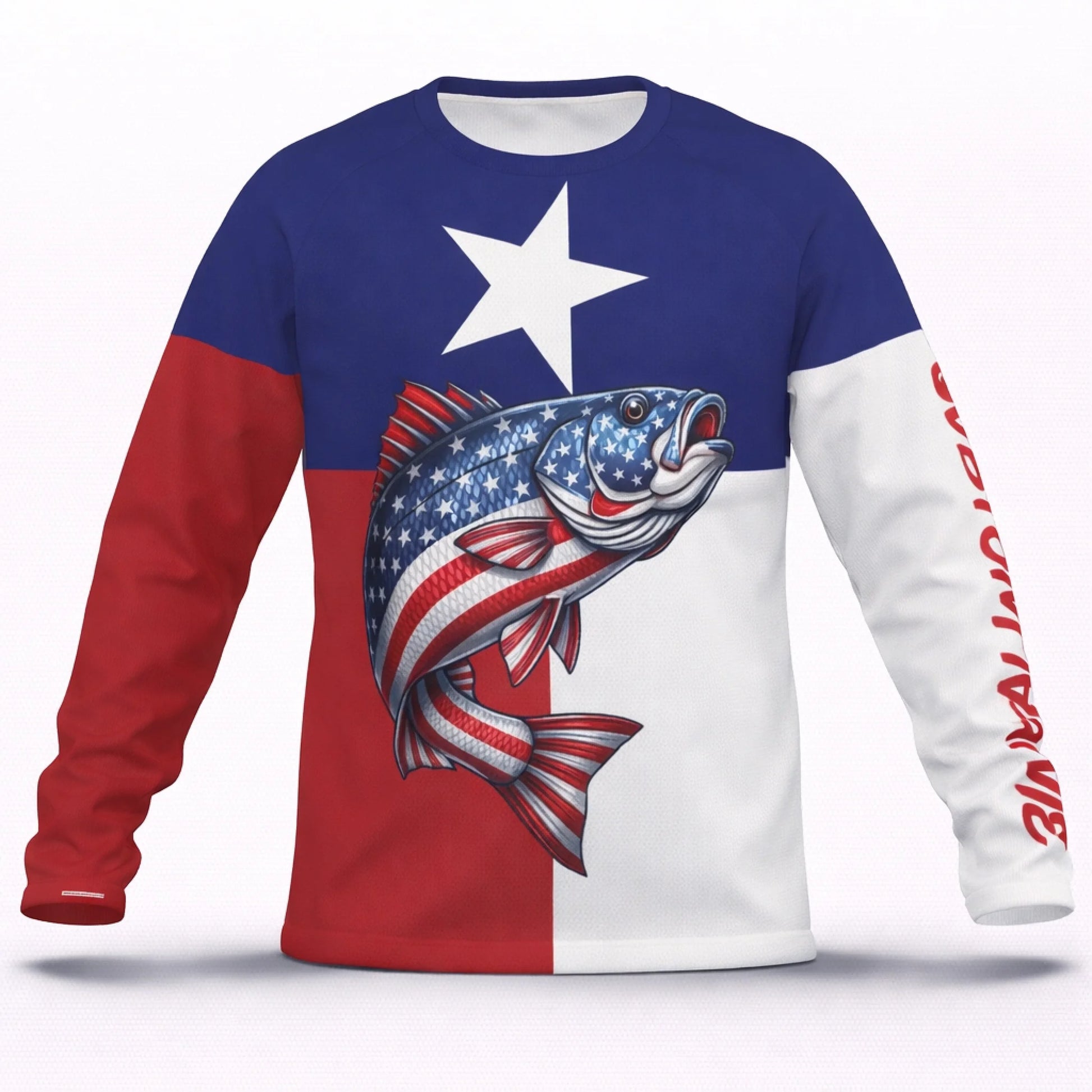 American Flag Largemouth Bass Fishing Shirt – Custom Name Men’s UPF 50+ Long Sleeve Sun Protection HL40 1