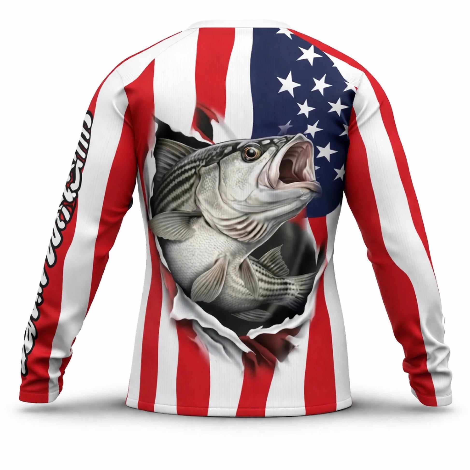 American Flag Striped Bass Fishing Shirt – Custom Name Men’s UPF 50+ Long Sleeve Sun Protection HL41 2