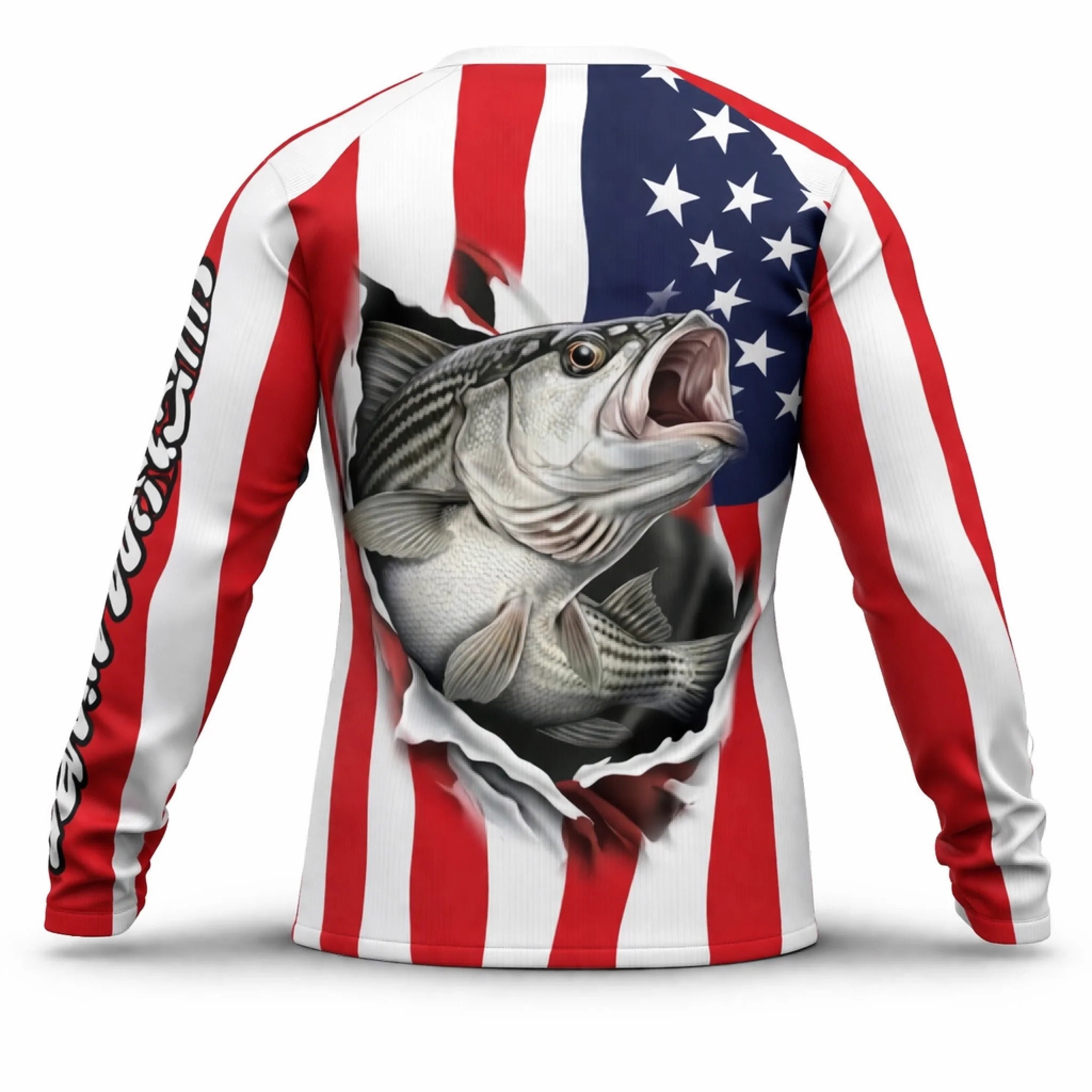 American Flag Striped Bass Fishing Shirt – Custom Name Men’s UPF 50+ Long Sleeve Sun Protection HL41 2
