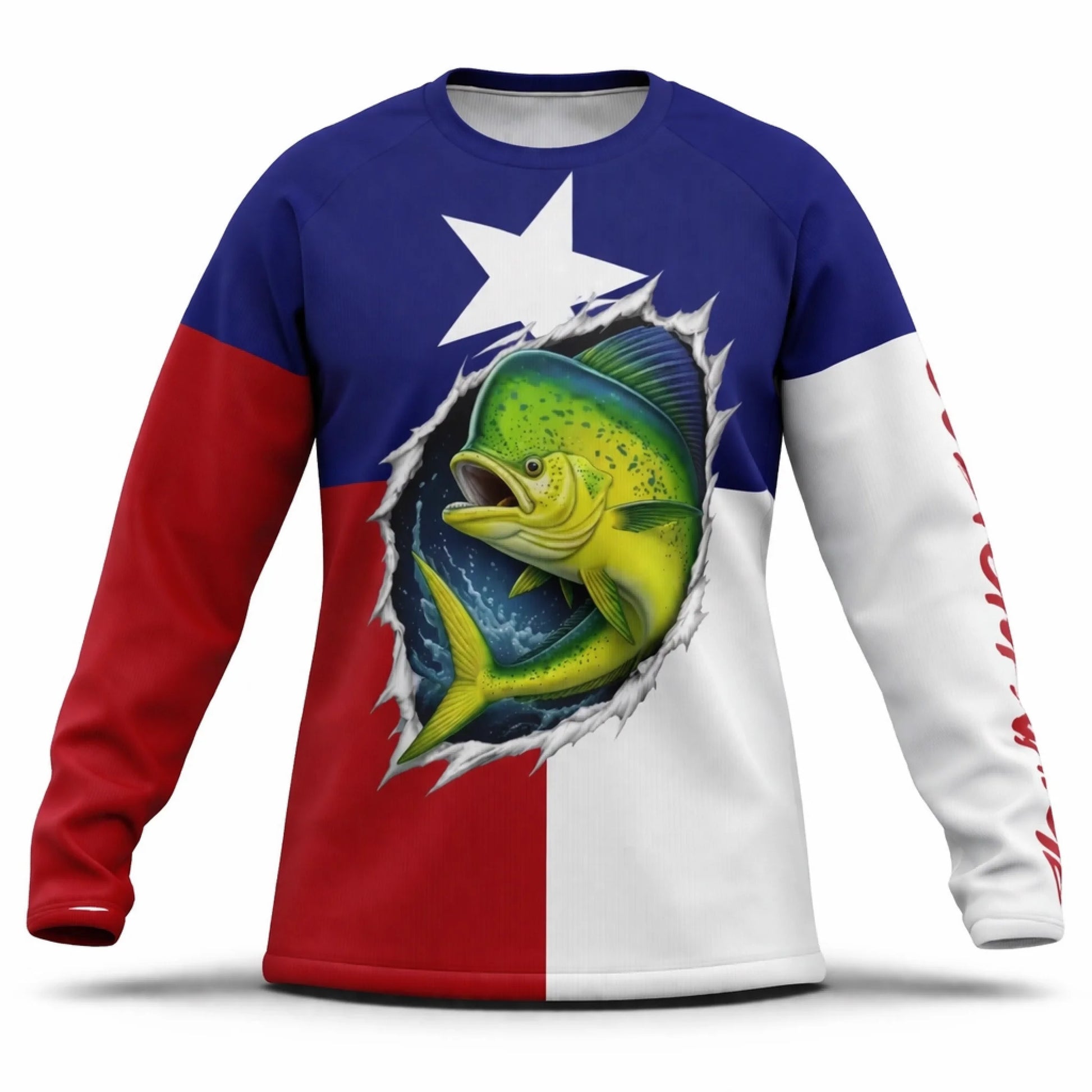 American Flag Mahi Mahi Fishing Shirt – Custom Name Men’s UPF 50+ Long Sleeve Sun Protection HL45 1