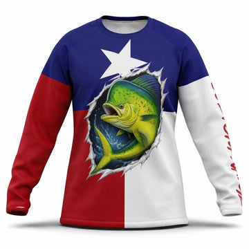 American Flag Mahi Mahi Fishing Shirt – Custom Name Men’s UPF 50+ Long Sleeve Sun Protection HL45 1