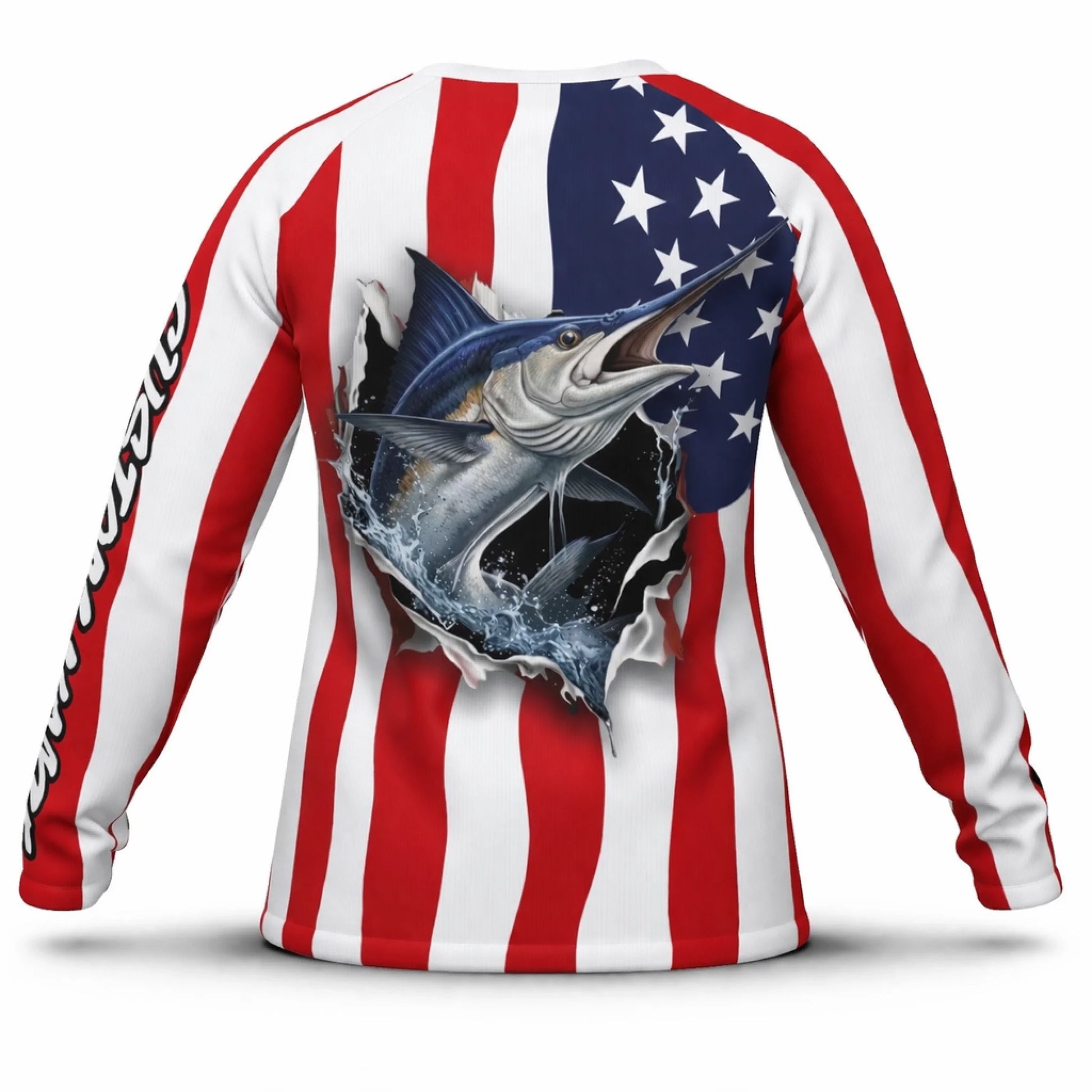 American Flag Blue Marlin Fishing Shirt – Custom Name Men’s UPF 50+ Long Sleeve Sun Protection HL46 3
