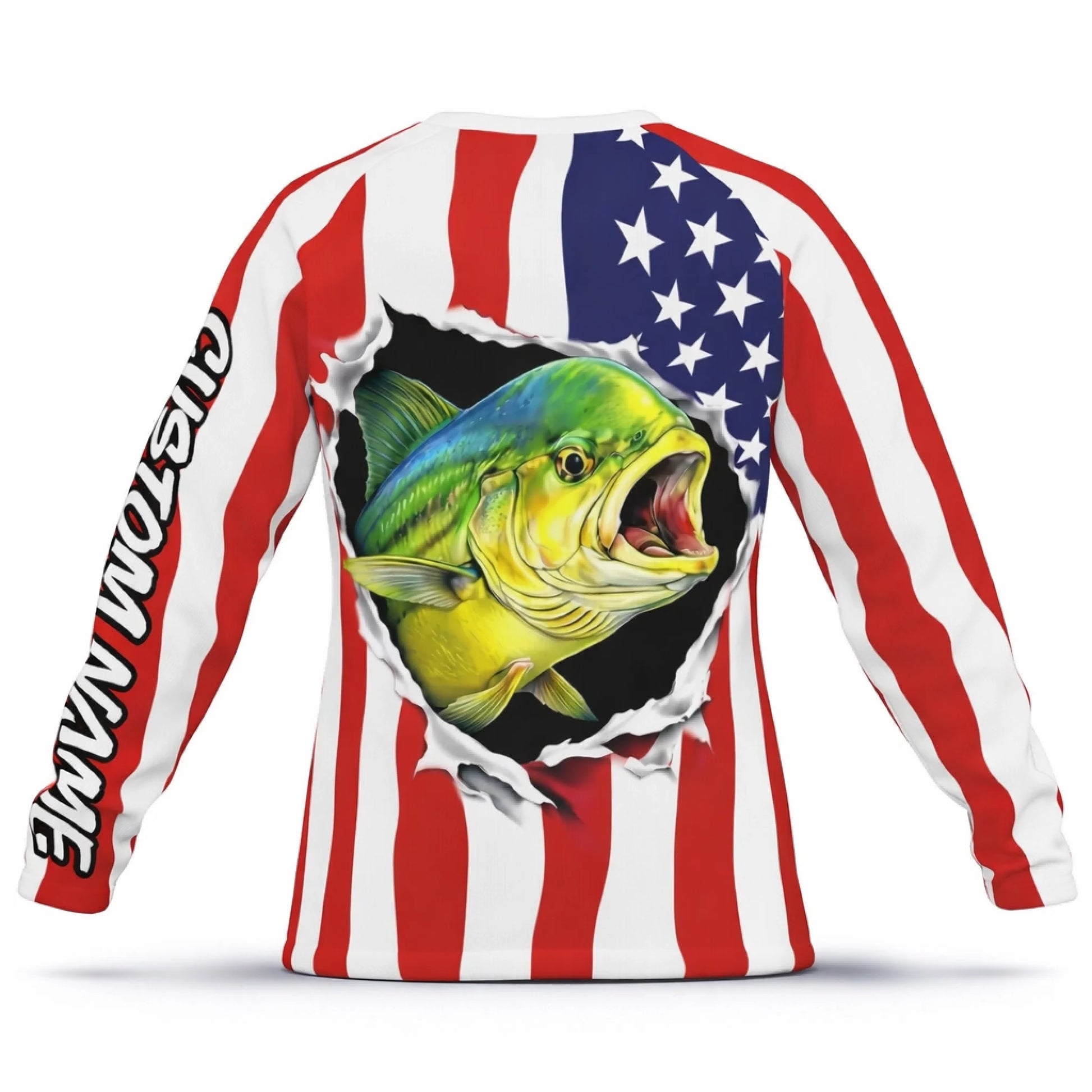 American Flag Mahi Mahi Fishing Shirt – Custom Name Men’s UPF 50+ Long Sleeve Sun Protection HL48 2