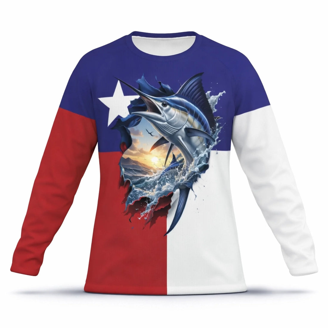 American Flag Blue Marlin Fishing Shirt – Custom Name Men’s UPF 50+ Long Sleeve Sun Protection HL47 s 