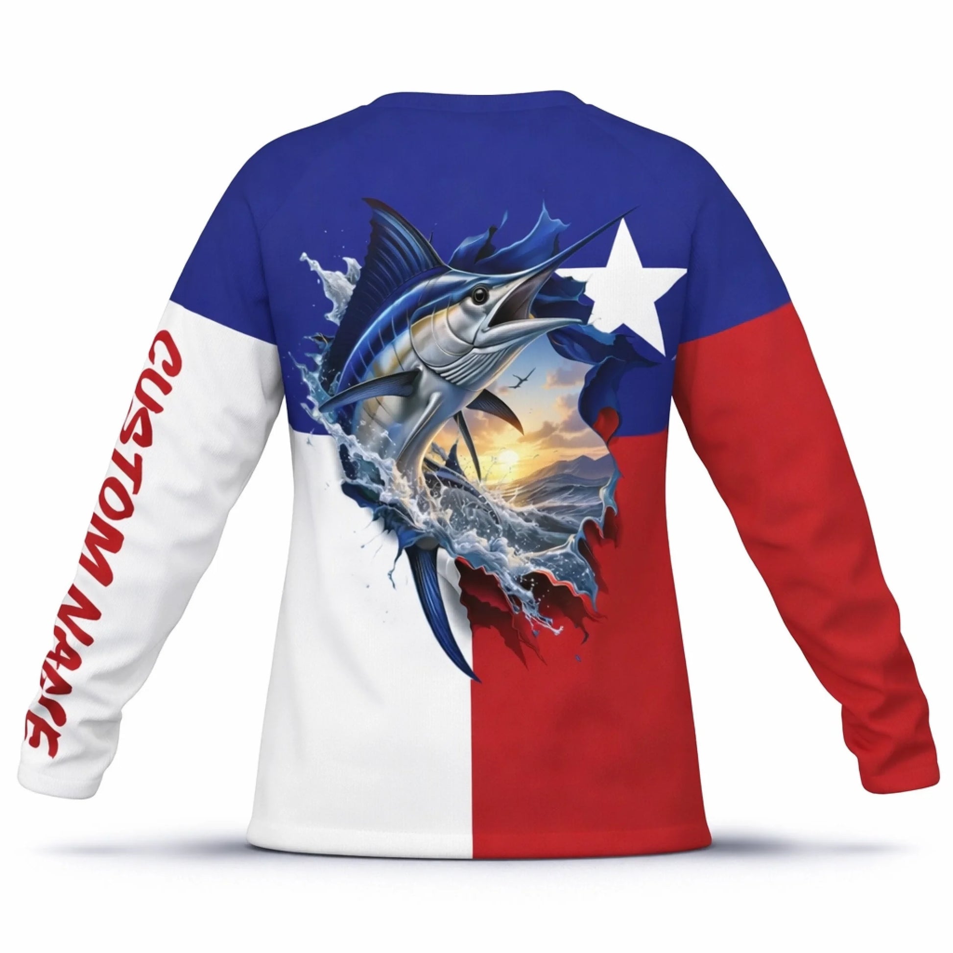 American Flag Blue Marlin Fishing Shirt – Custom Name Men’s UPF 50+ Long Sleeve Sun Protection HL47 3