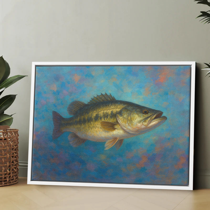 Bass Fishing Art Colorful Painting Fish Art Printed Framed Matte Canvas