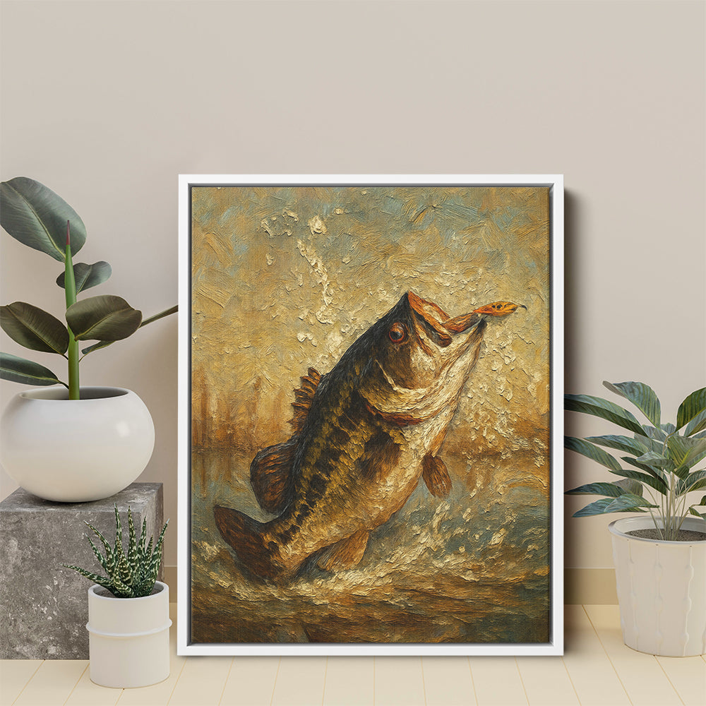 Bass Fishing Art Oil Painting Printed Fish Art Framed Matte Canvas